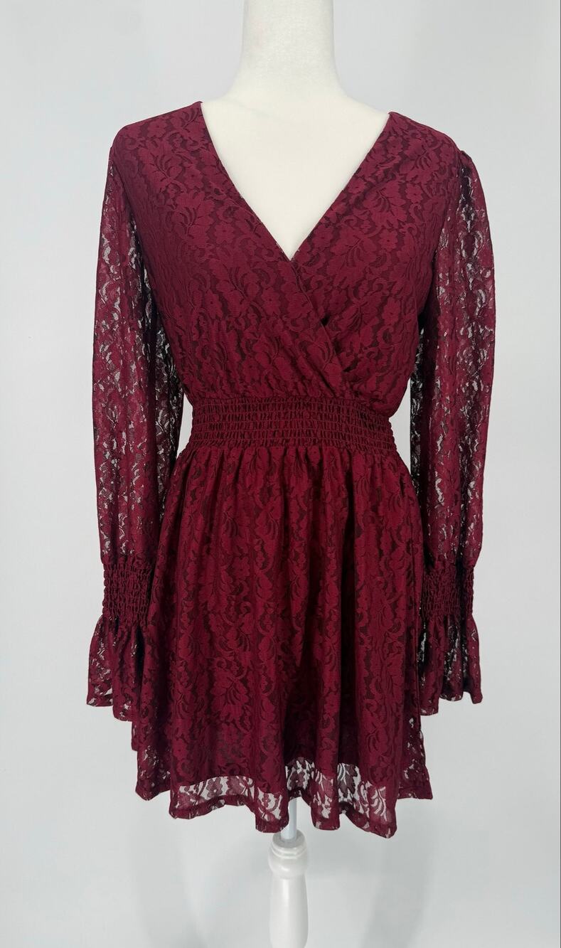 Disney Princess Burgundy Lace Long Sleeve Fit & Flare Dress Size S